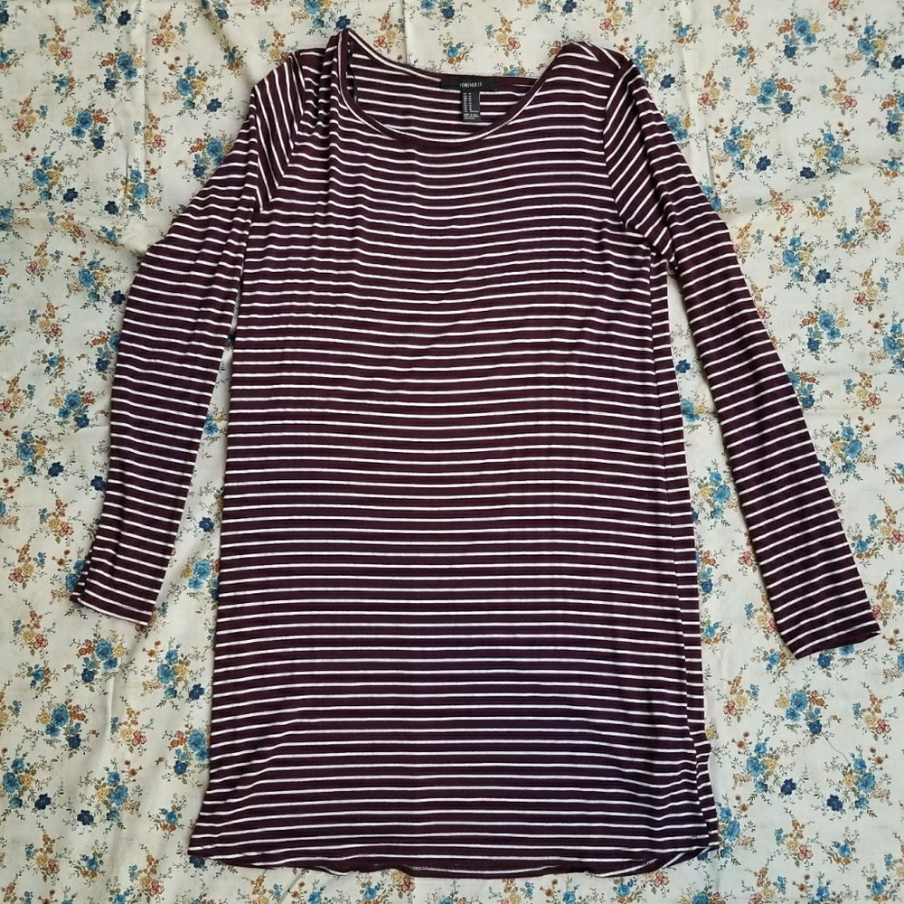Burgundy Striped Long Sleeve Dress